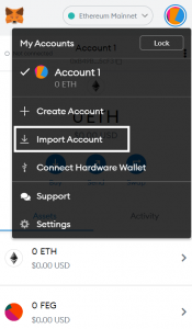 Import Account در متامسک