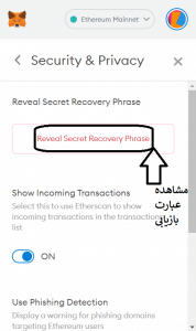 عبارت بازیابی پشتیبانی در کیف پول متامسک